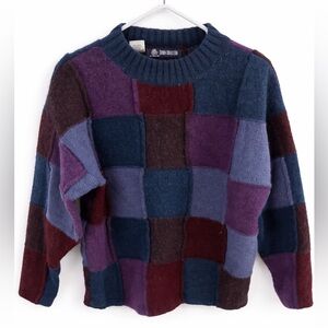 Vintage 80/90s French Connection Patchwork Knit Sweater Coloblock Wool Men’s M